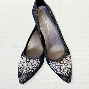 CL by Laundry size 7 rhinestone upper silver black gray high heels